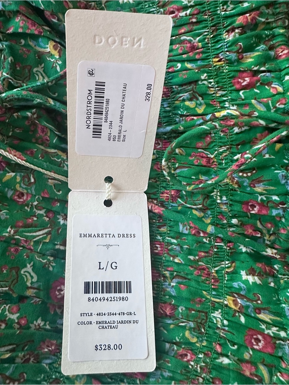Doen Emmaretta in Emerald Jardin Du Chateau Size Large NWT (Slight Flaw) - Picture 7 of 13